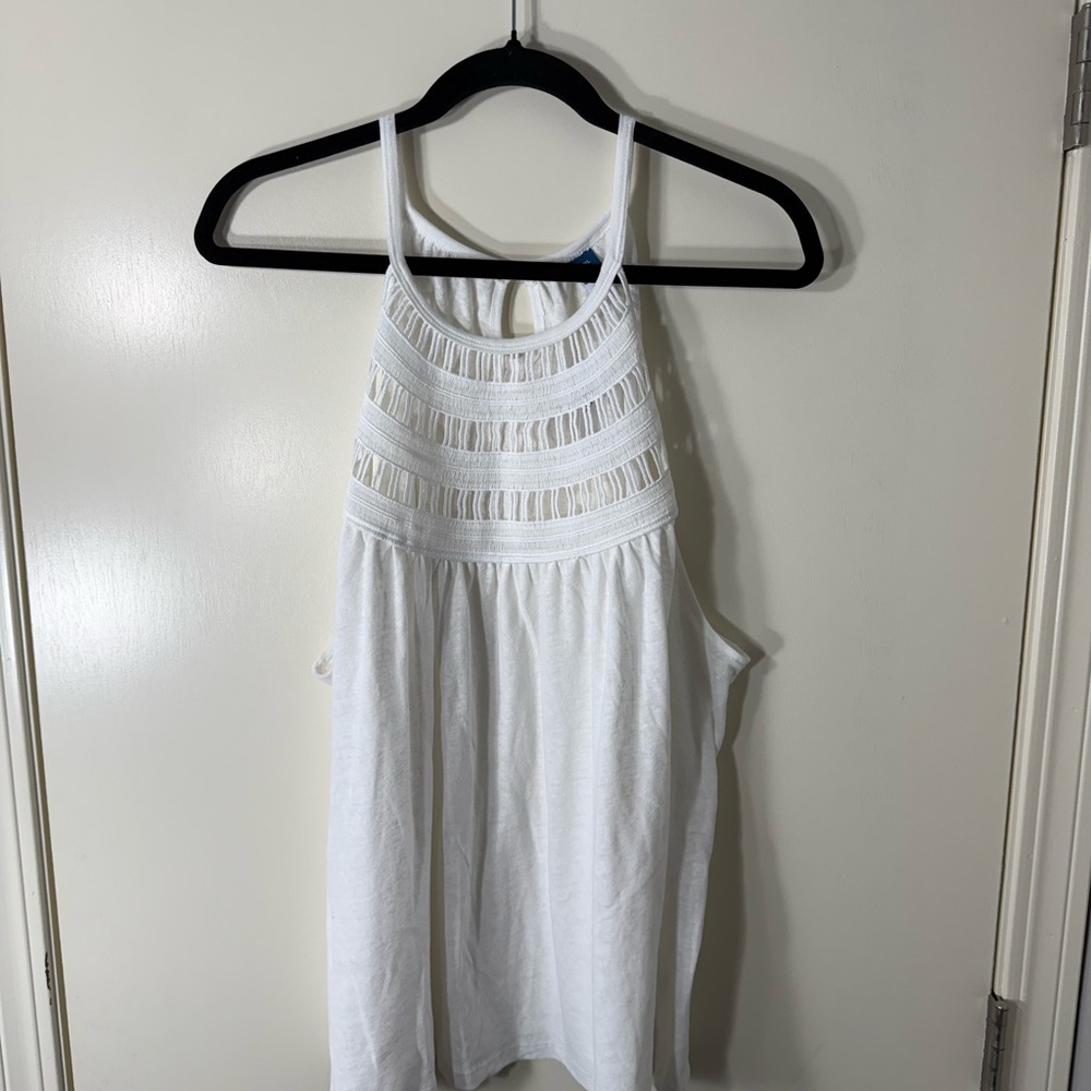 Old Navy White Sleeveless Crochet-Trim‎ Linen-Blend Top Plus Size XXL - Picture 2 of 8